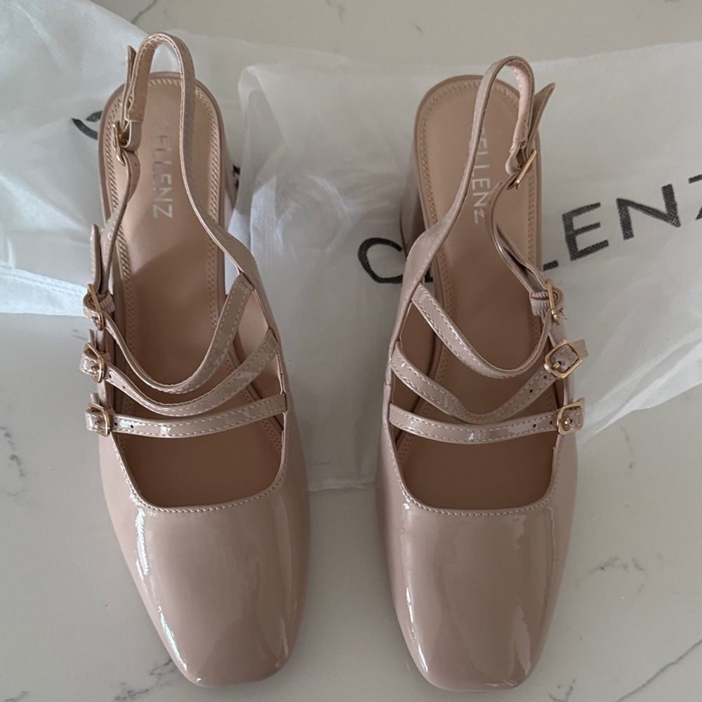 Elle Beige Patent Strappy Heels